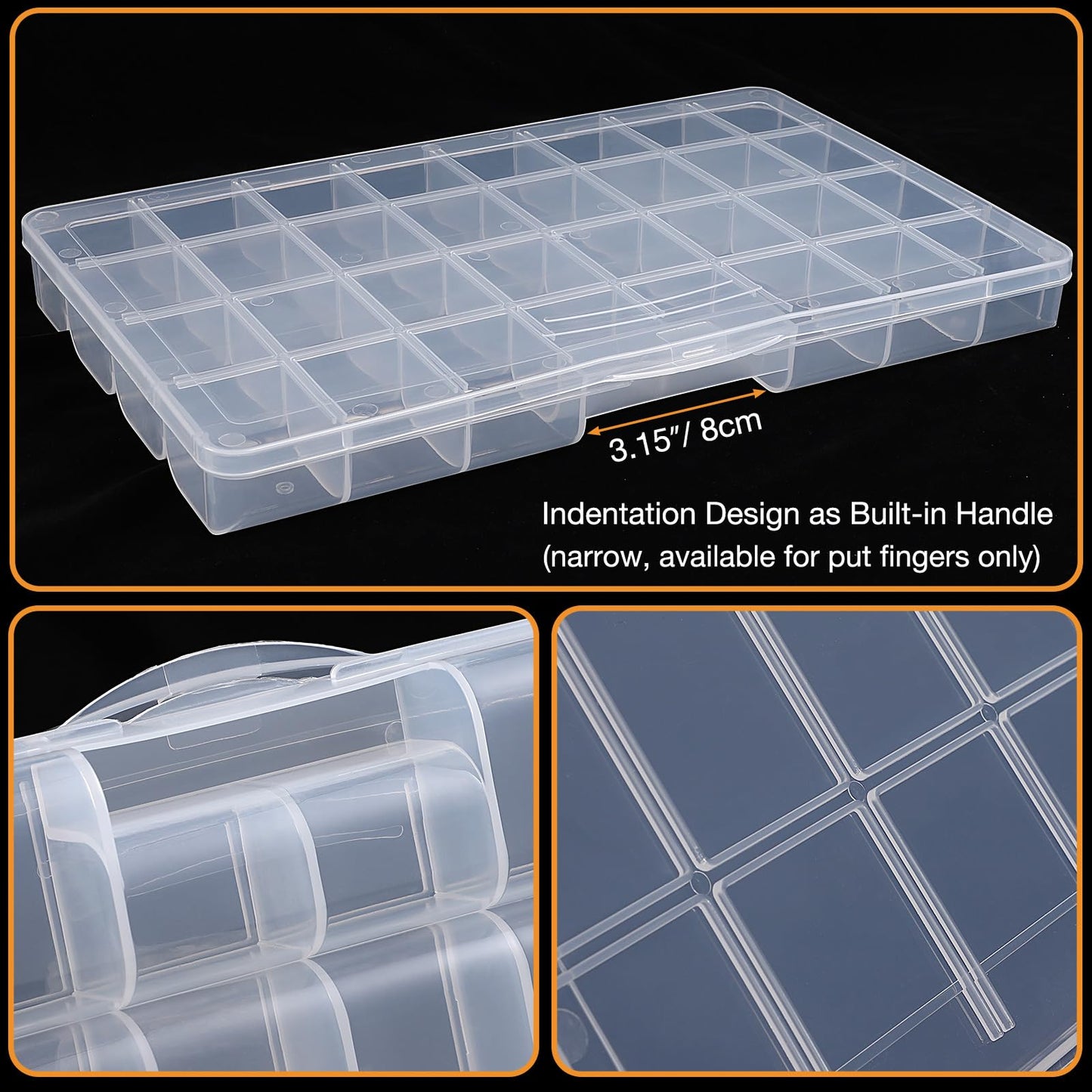Udefineit 2 Pack 32 Grids Large Plastic Organizer Boxes with Dividers, Transparent Craft Storage Container Case, Bead Storage Organizer, Clear Storage Box for Nail Jewelry Fishing Tackle Snack Diamond