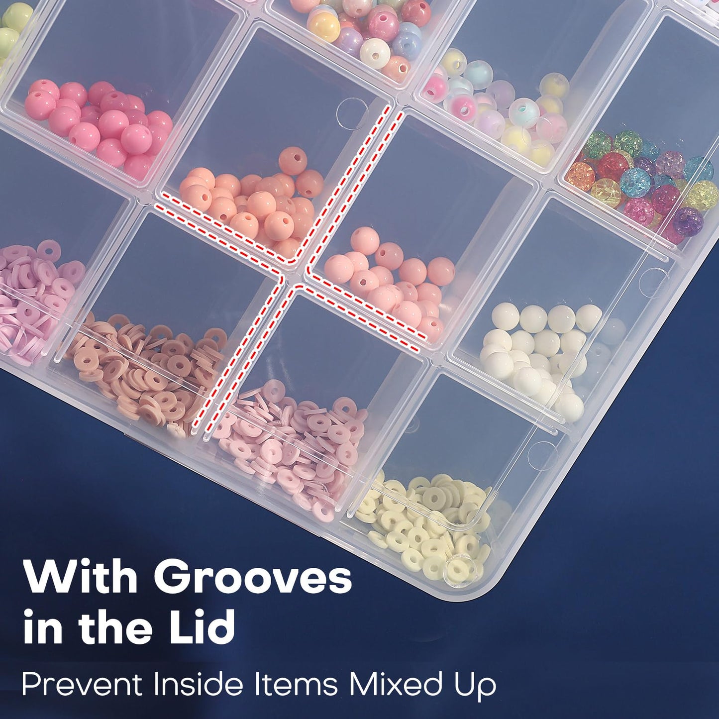 Udefineit 2 Pack 32 Grids Large Plastic Organizer Boxes with Dividers, Transparent Craft Storage Container Case, Bead Storage Organizer, Clear Storage Box for Nail Jewelry Fishing Tackle Snack Diamond