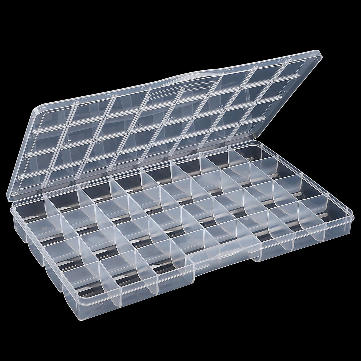 Udefineit 2 Pack 32 Grids Large Plastic Organizer Boxes with Dividers, Transparent Craft Storage Container Case, Bead Storage Organizer, Clear Storage Box for Nail Jewelry Fishing Tackle Snack Diamond