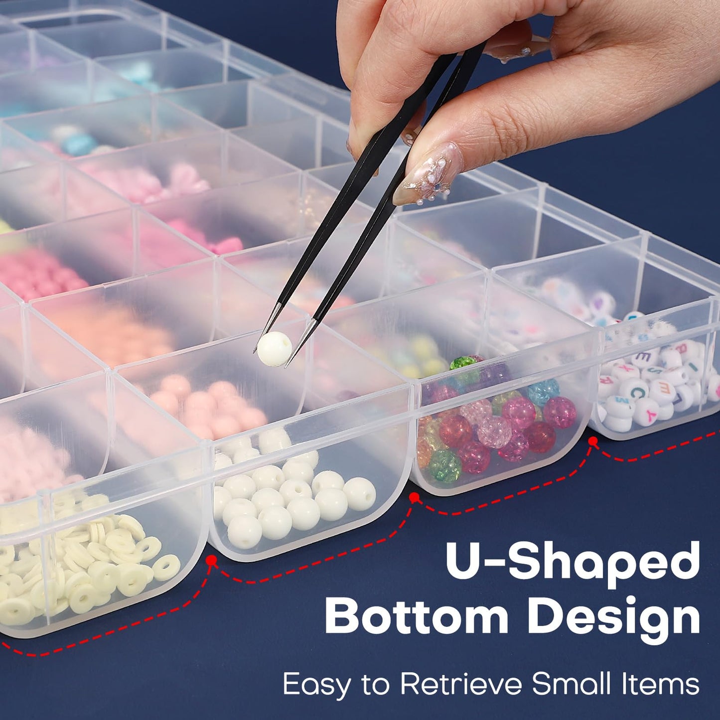 Udefineit 2 Pack 32 Grids Large Plastic Organizer Boxes with Dividers, Transparent Craft Storage Container Case, Bead Storage Organizer, Clear Storage Box for Nail Jewelry Fishing Tackle Snack Diamond