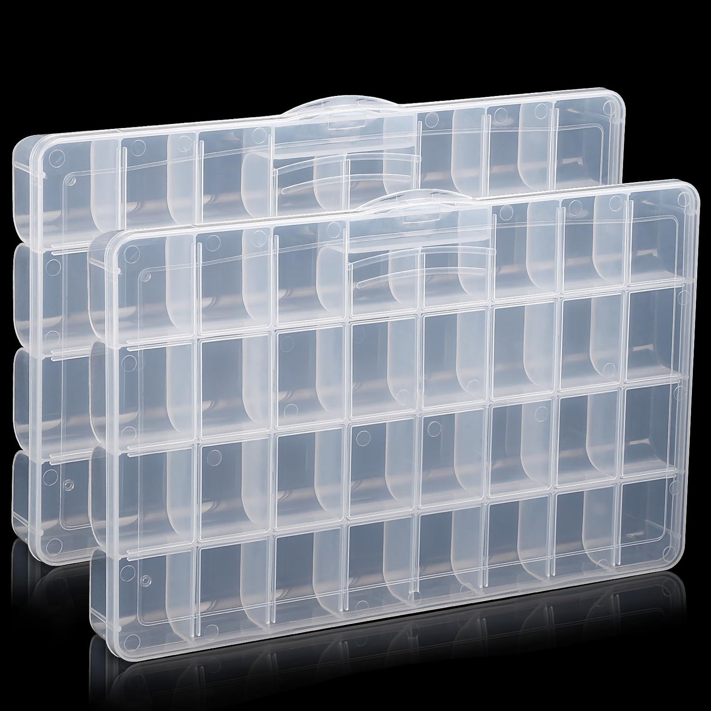 Udefineit 2 Pack 32 Grids Large Plastic Organizer Boxes with Dividers, Transparent Craft Storage Container Case, Bead Storage Organizer, Clear Storage Box for Nail Jewelry Fishing Tackle Snack Diamond