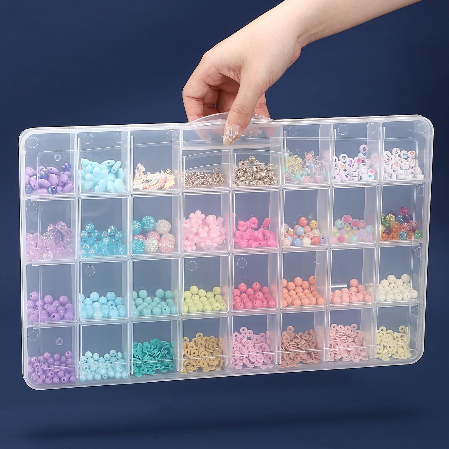 Udefineit 2 Pack 32 Grids Large Plastic Organizer Boxes with Dividers, Transparent Craft Storage Container Case, Bead Storage Organizer, Clear Storage Box for Nail Jewelry Fishing Tackle Snack Diamond