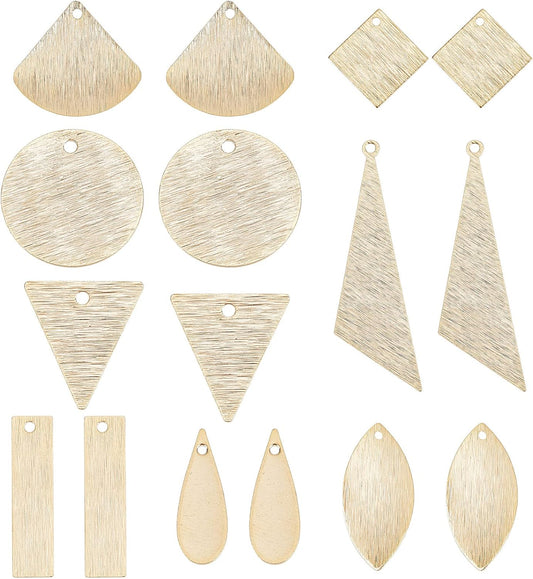 SUNNYCLUE 1 Box 32Pcs Real 24K Gold Plated Brass Charms Flat Round Tectured Metal Teardrop Triangle Charm Rectangle Stamping Tag Blanks Pendants for Jewelry Making DIY Earrings Supplies