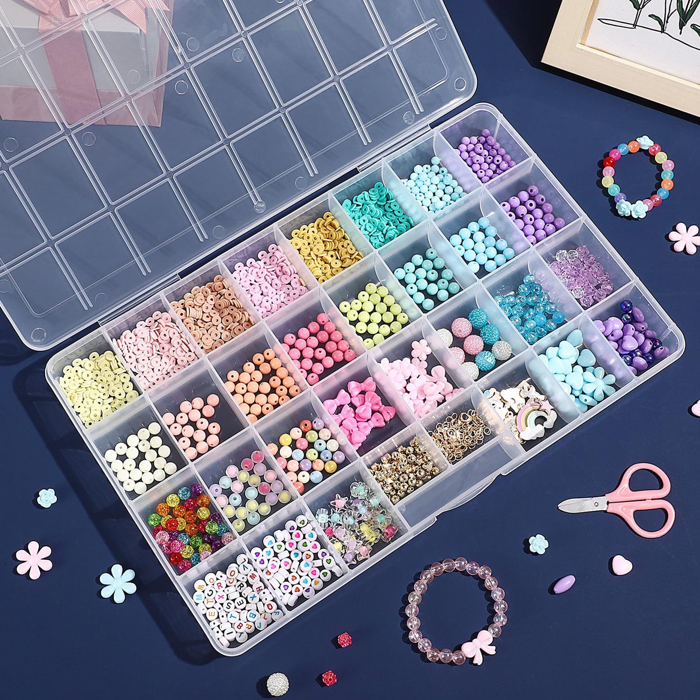 Udefineit 2 Pack 32 Grids Large Plastic Organizer Boxes with Dividers, Transparent Craft Storage Container Case, Bead Storage Organizer, Clear Storage Box for Nail Jewelry Fishing Tackle Snack Diamond
