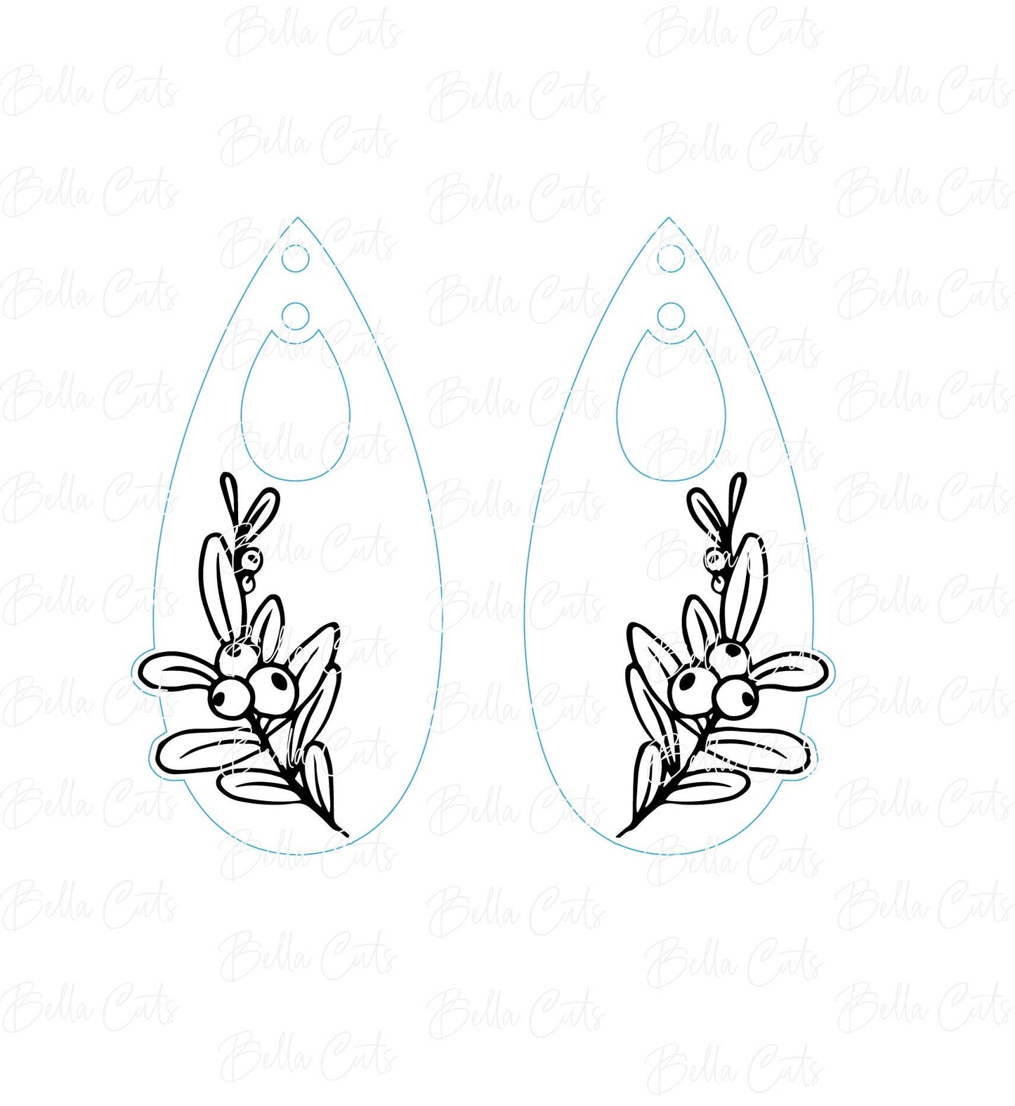 Floral berry laser cut earring SVG file for wood or acrylic