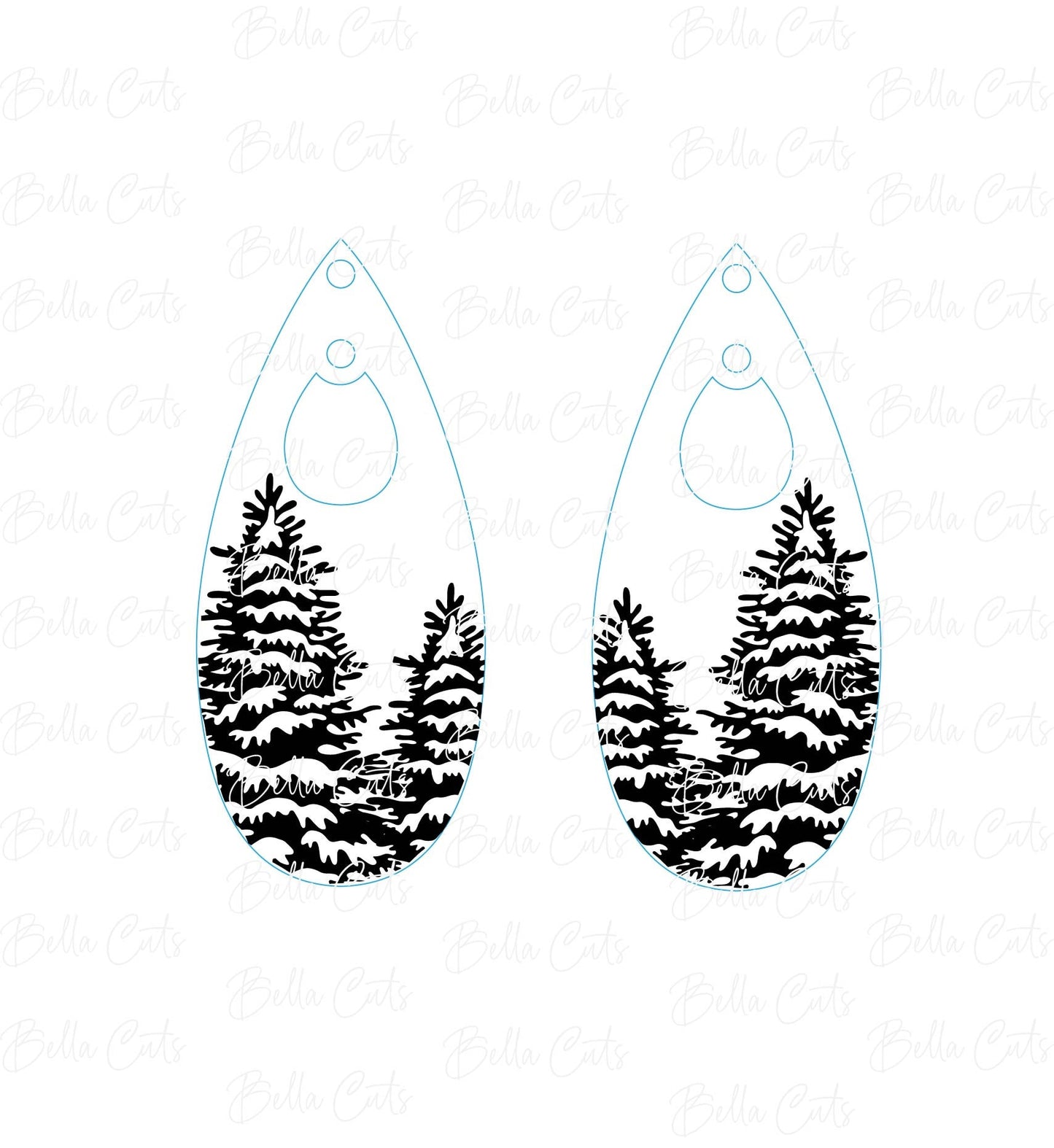 Snowy Pine Trees Laser Engraved Earrings Digital File Download, SVG DXF, Glowforge Ready, Commercial Use