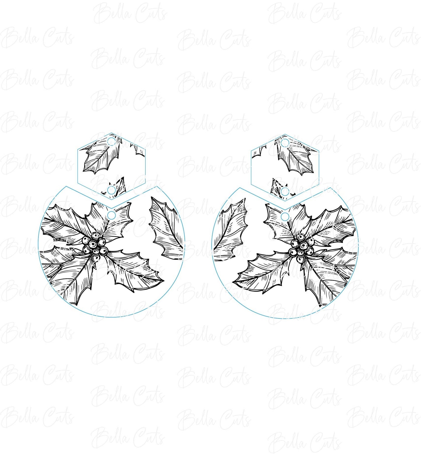 Round Holly Berry Laser Engraved Earrings Digital File Download, SVG DXF, Glowforge Ready, Commercial Use