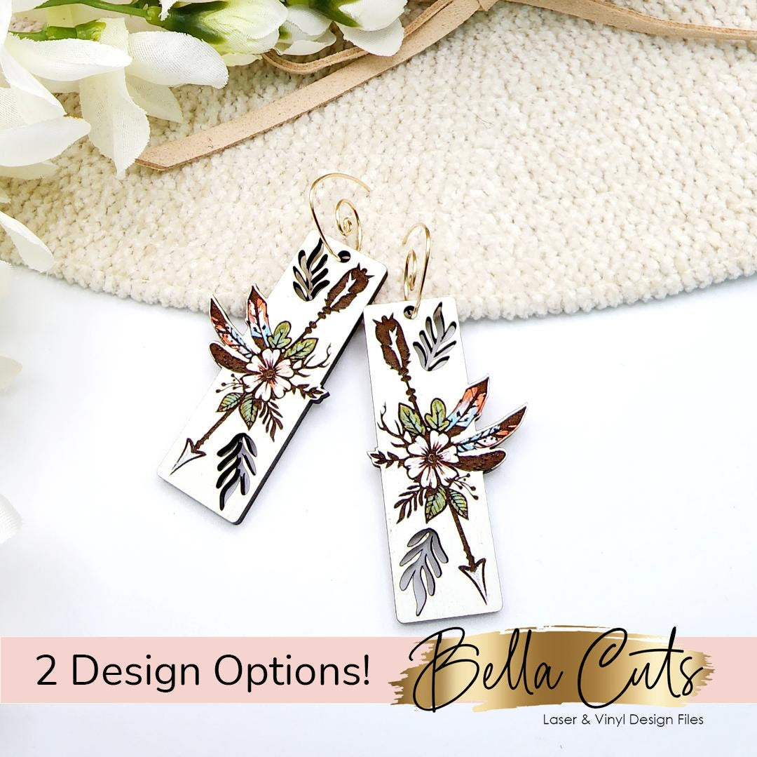 Floral Rustic Boho Arrows Laser Cut Laser Engraved Earrings Digital File Download, SVG DXF, Glowforge Ready, Commercial Use #137