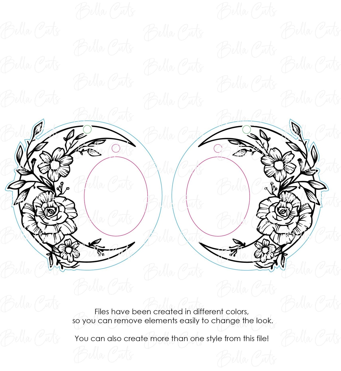 Floral Moon Boho Laser Cut Engraved Earrings, Digital File Download, SVG DXF, Glowforge Ready, Commercial Use #137