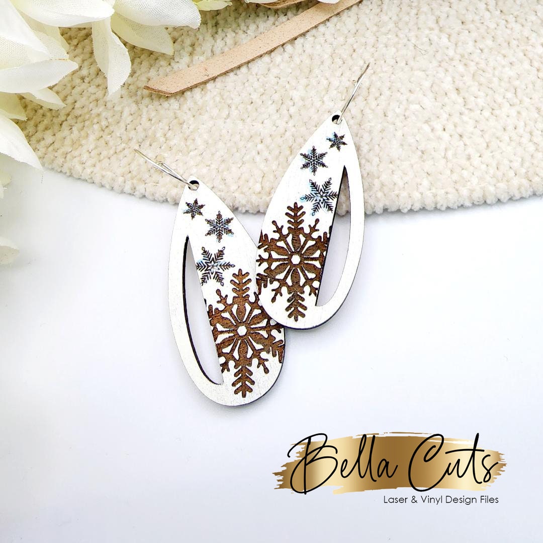 Snowflake Winter Laser Engraved Earrings Digital Download, Laser Cut, SVG DXF, Glowforge Ready, Commercial Use