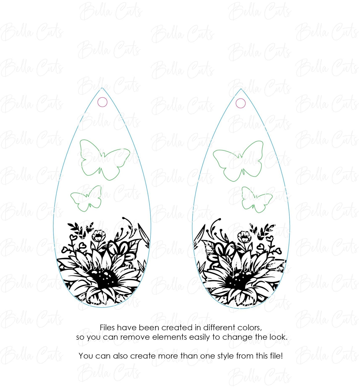 Sunflower with Butterfly Laser Engraved Earrings Digital Download, Laser Cut, SVG DXF, Glowforge Ready, Commercial Use