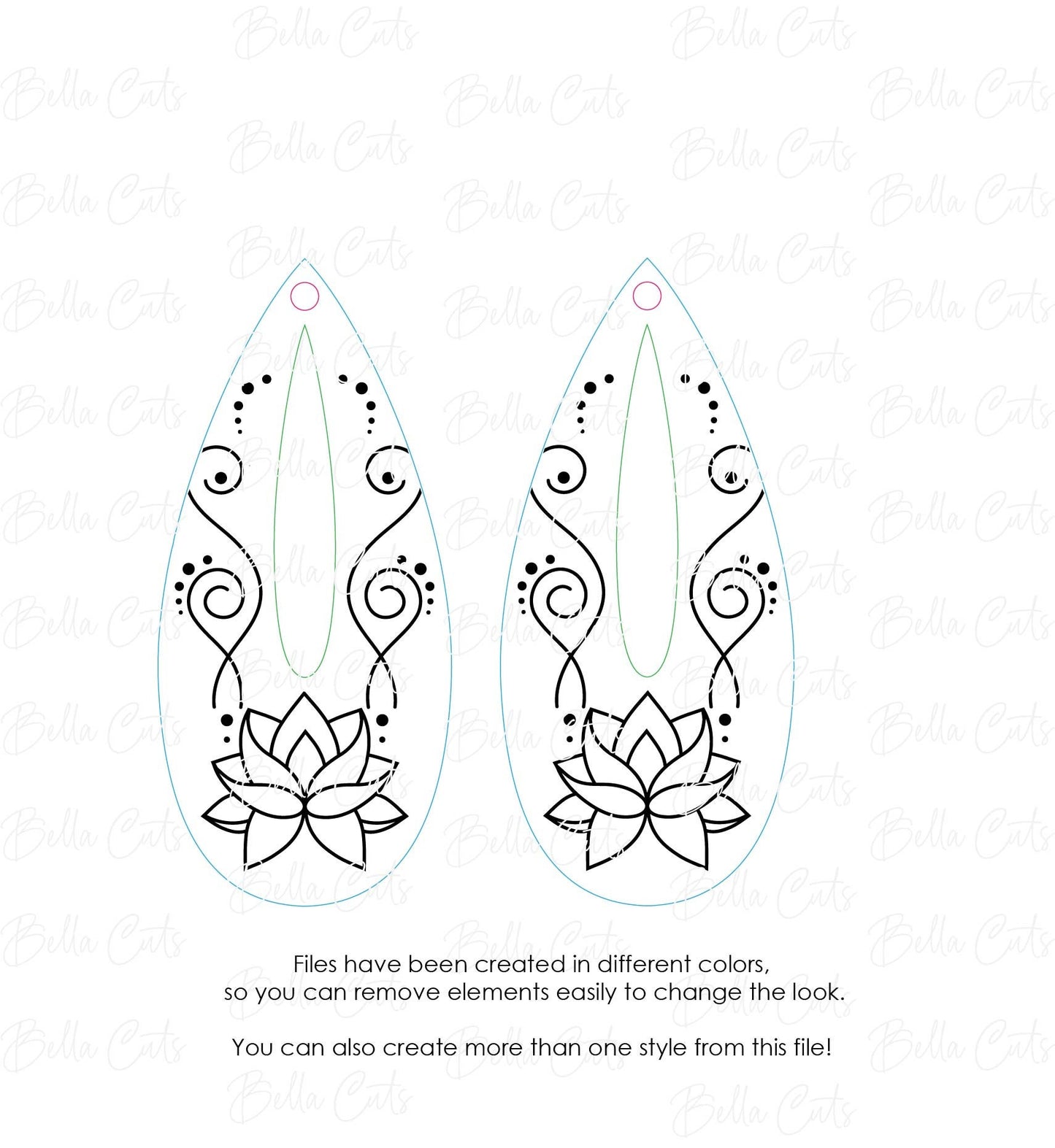 Lotus Flower Drop Laser Cut Engraved Earrings, Digital File Download, SVG DXF, Glowforge Ready, Commercial Use #168