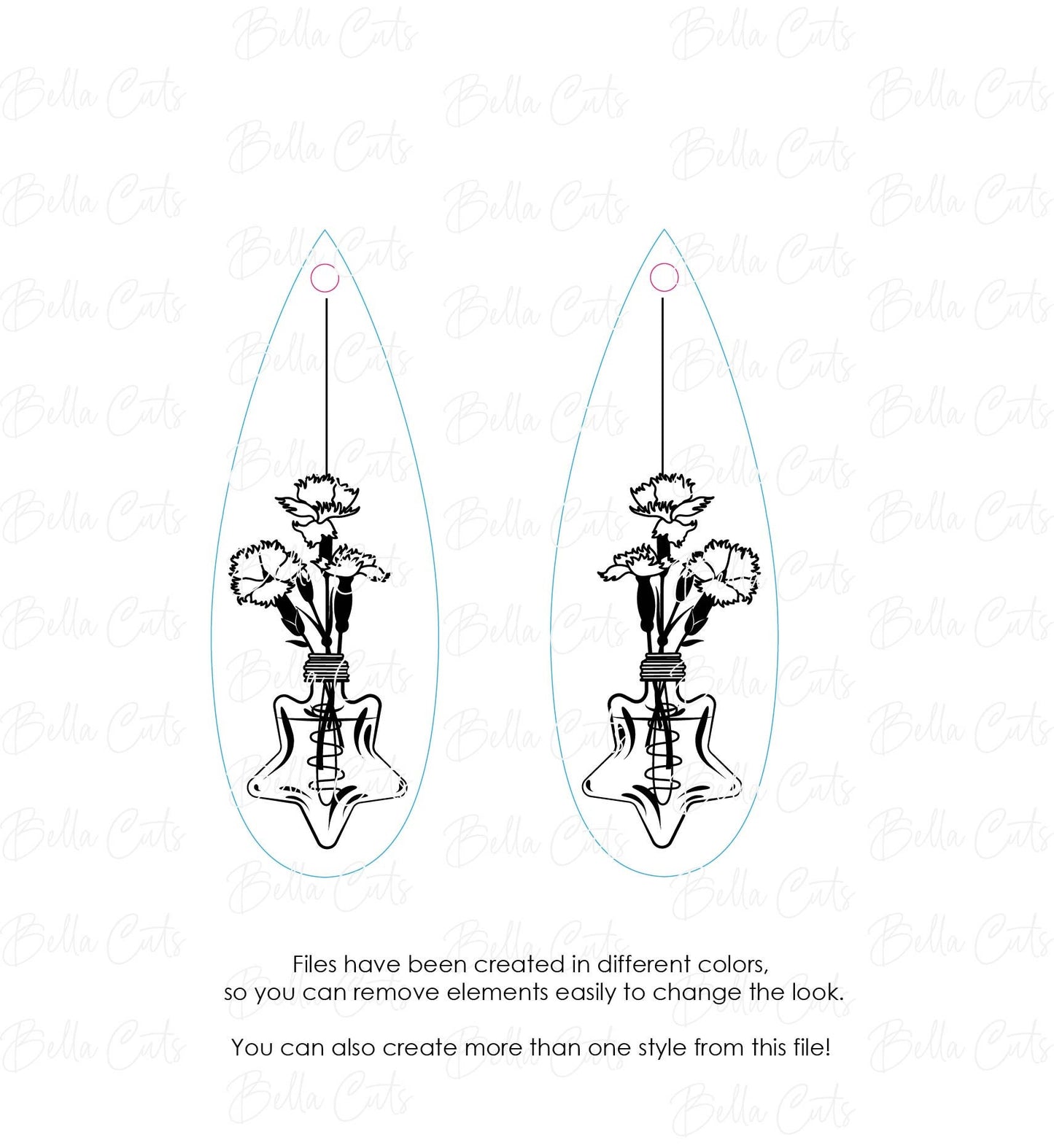 Unique Star Lightbulb Floral Lavender Laser Cut Engraved Earrings, Digital File Download, SVG DXF, Glowforge Ready, Commercial Use