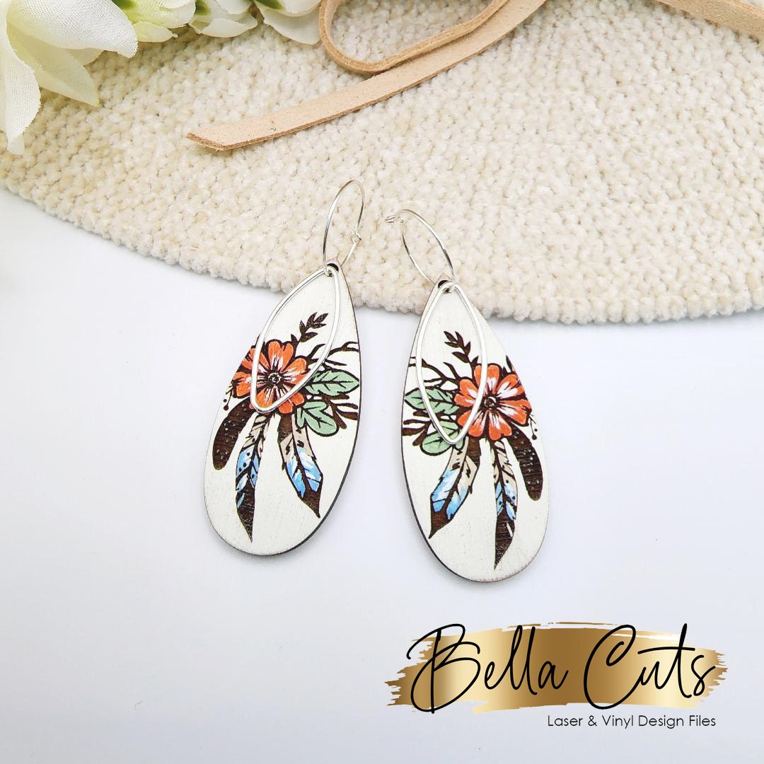 Boho laser cut dangle earring SVG file for wood or acrylic #138
