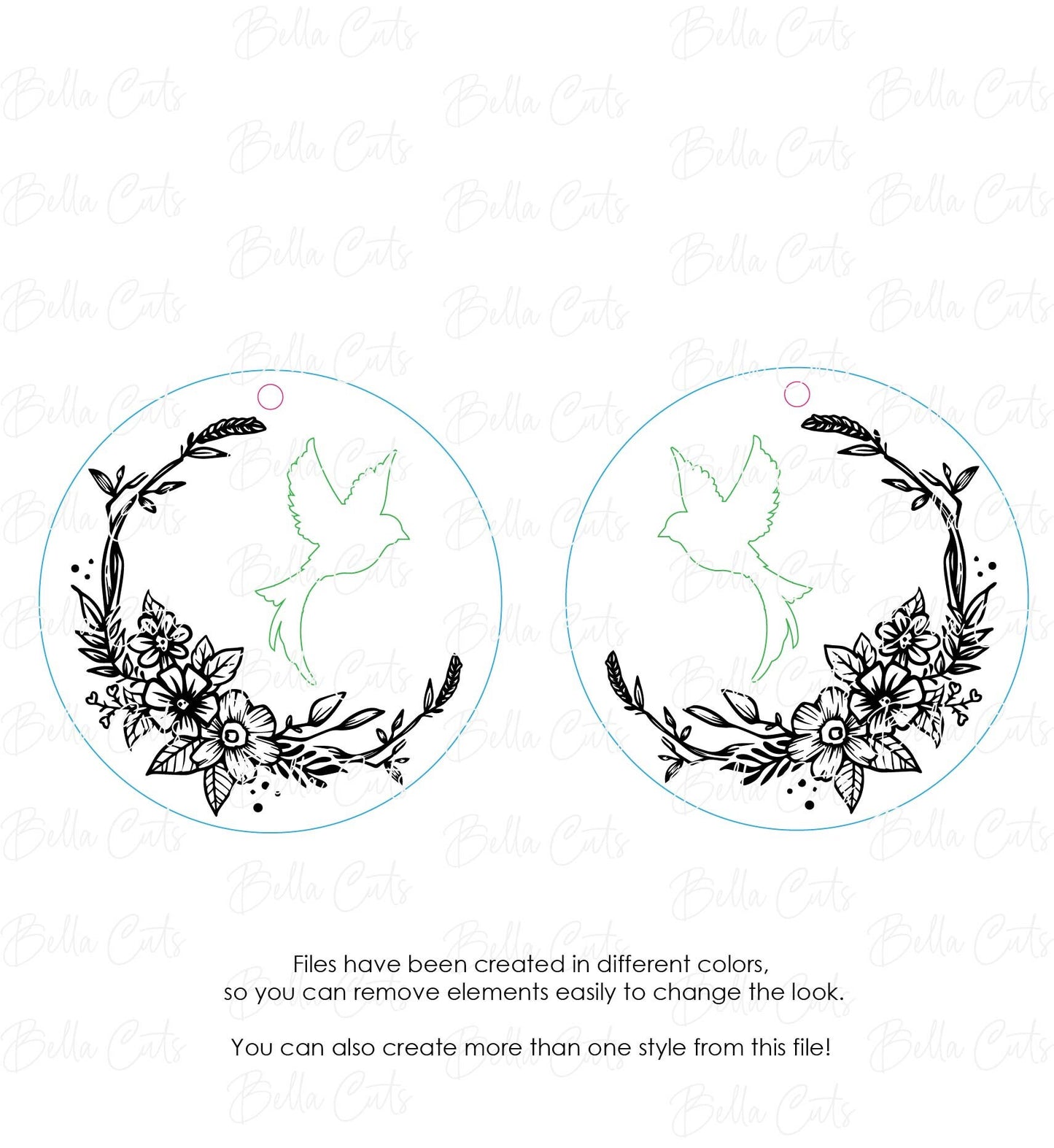Floral bird laser cut earring SVG file for wood or acrylic #135