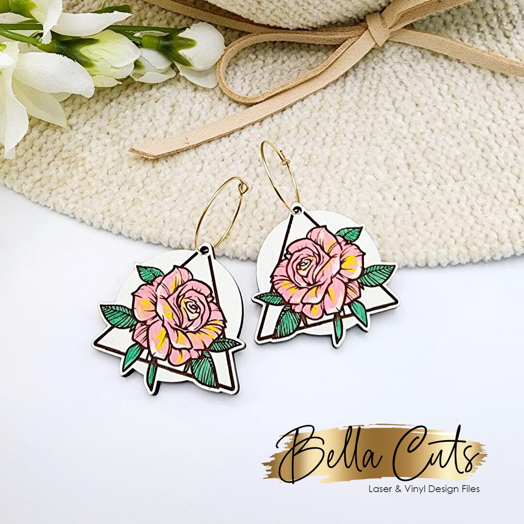 Floral Laser Cut Earrings Laser Engraved Earrings Digital File Download, SVG DXF, Glowforge Ready, Commercial Use #134