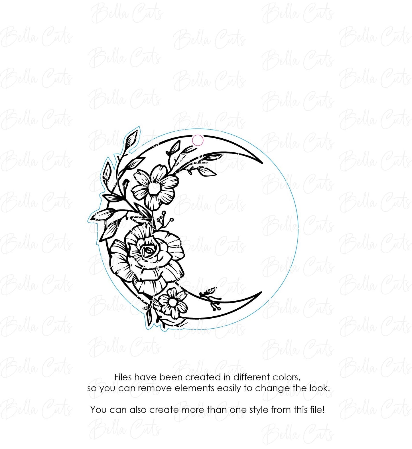 Floral Moon Laser Cut Engraved Pendant, Digital File Download, SVG DXF, Glowforge Ready, Commercial Use #137