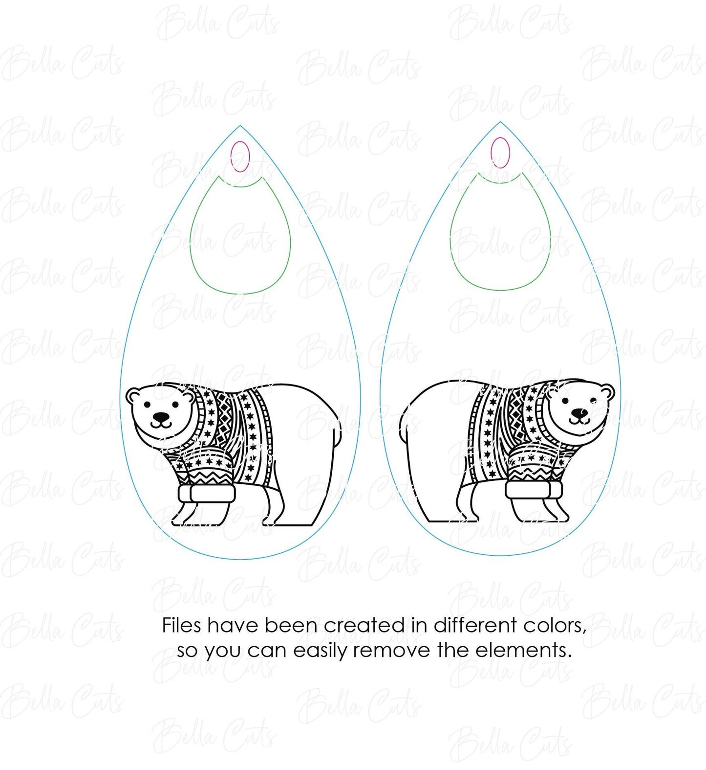 Winter Polar Bear Cut Engraved Earrings, Digital File Download, SVG DXF, Glowforge Ready, Commercial Use #201