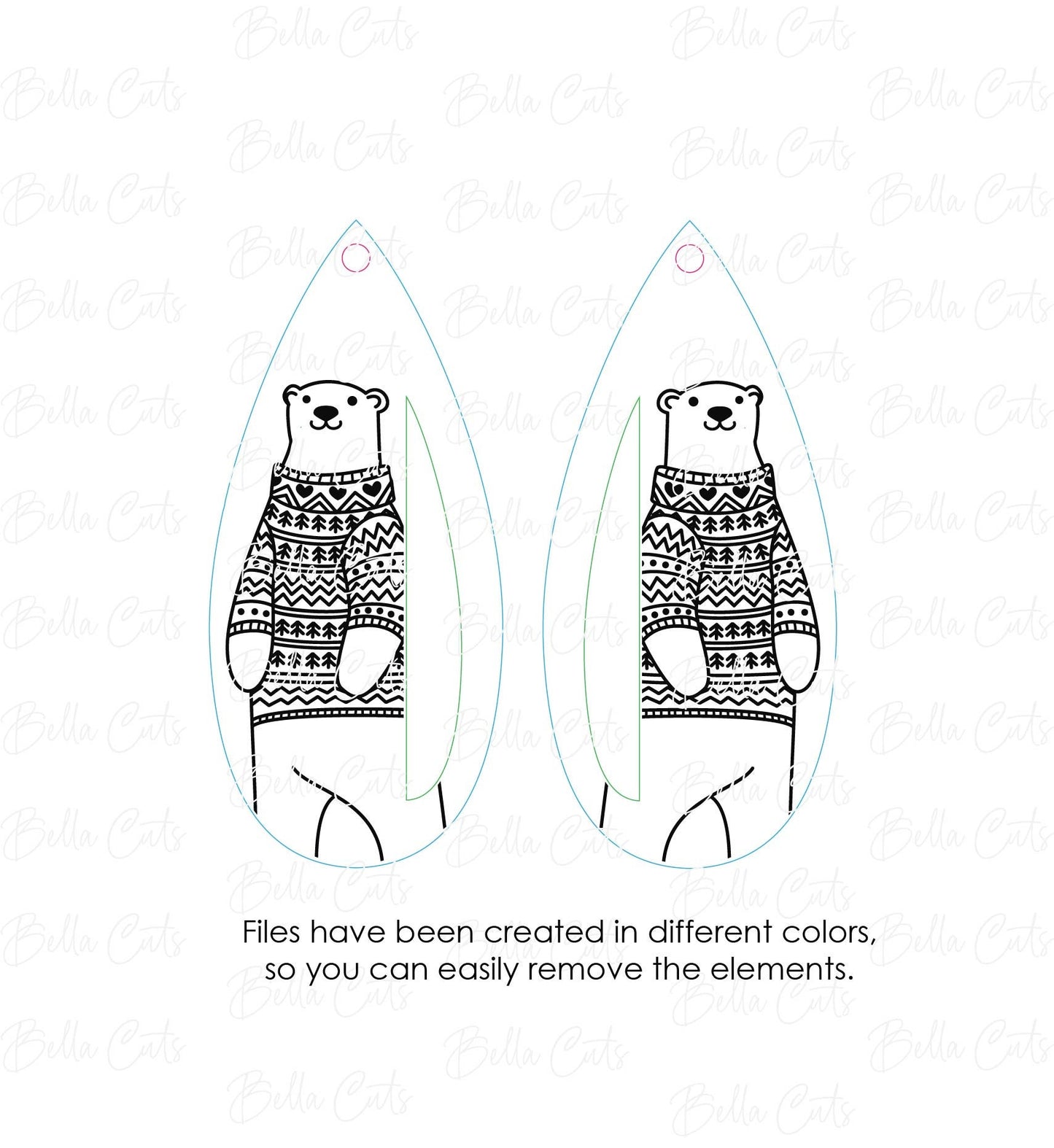 Winter Polar Bear Laser Cut Engraved Earrings, Digital File Download, SVG DXF, Glowforge Ready, Commercial Use #200