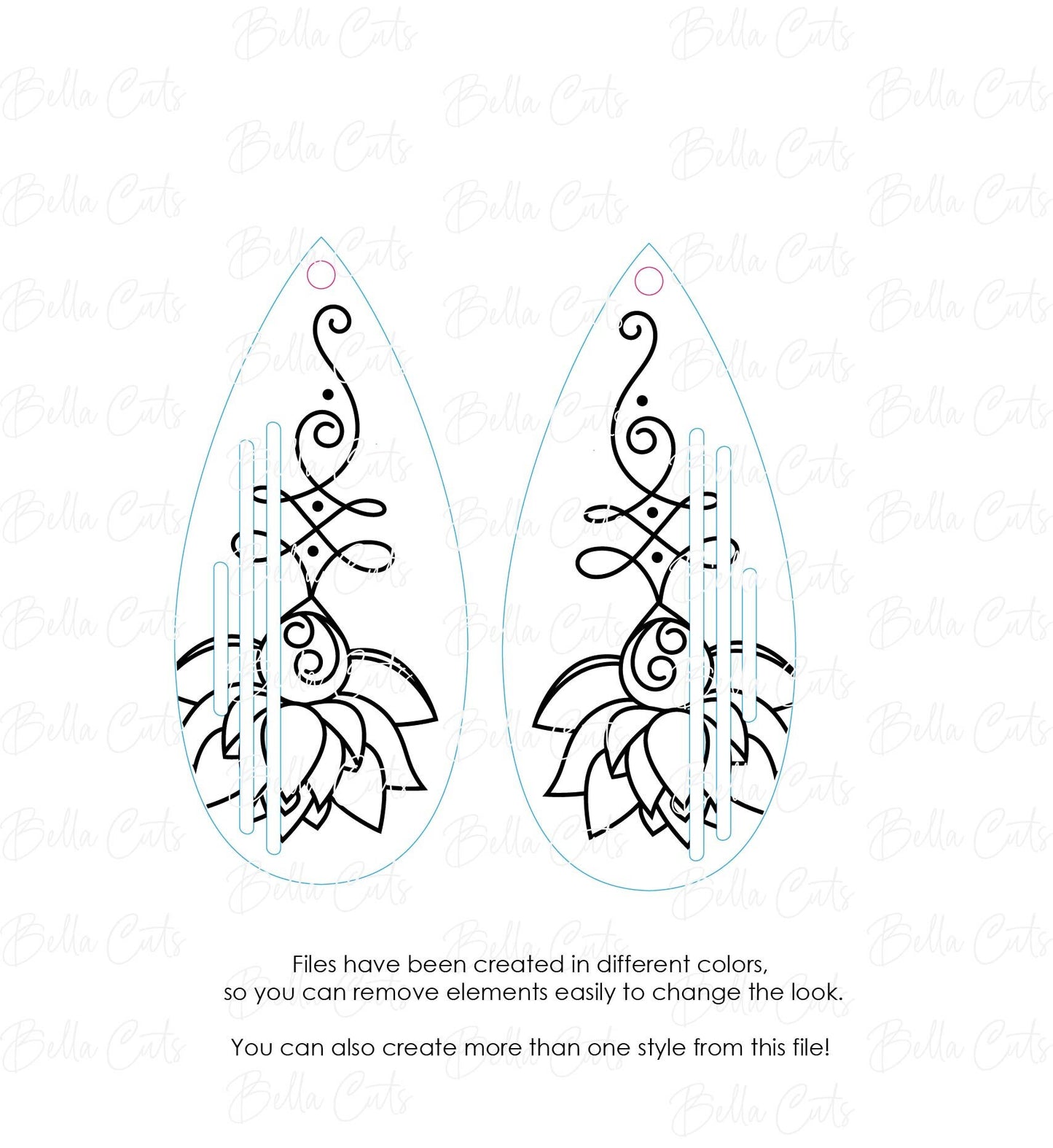 Lotus Flower Laser Cut Engraved Earrings, Digital File Download, SVG DXF, Glowforge Ready, Commercial Use #170