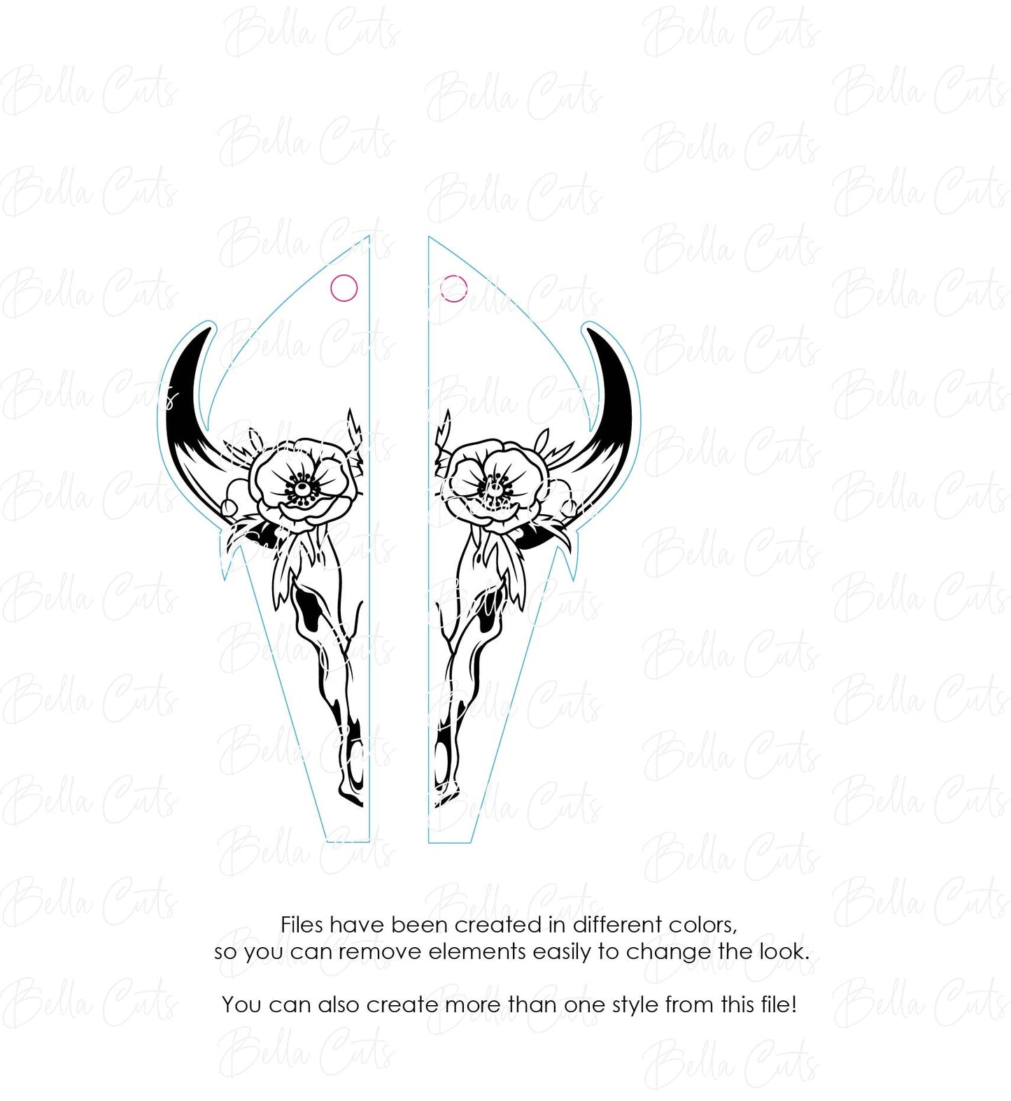 Southwest Cow Skull Laser Cut Engraved Earrings, Digital File Download, SVG DXF, Glowforge Ready, Commercial Use #170