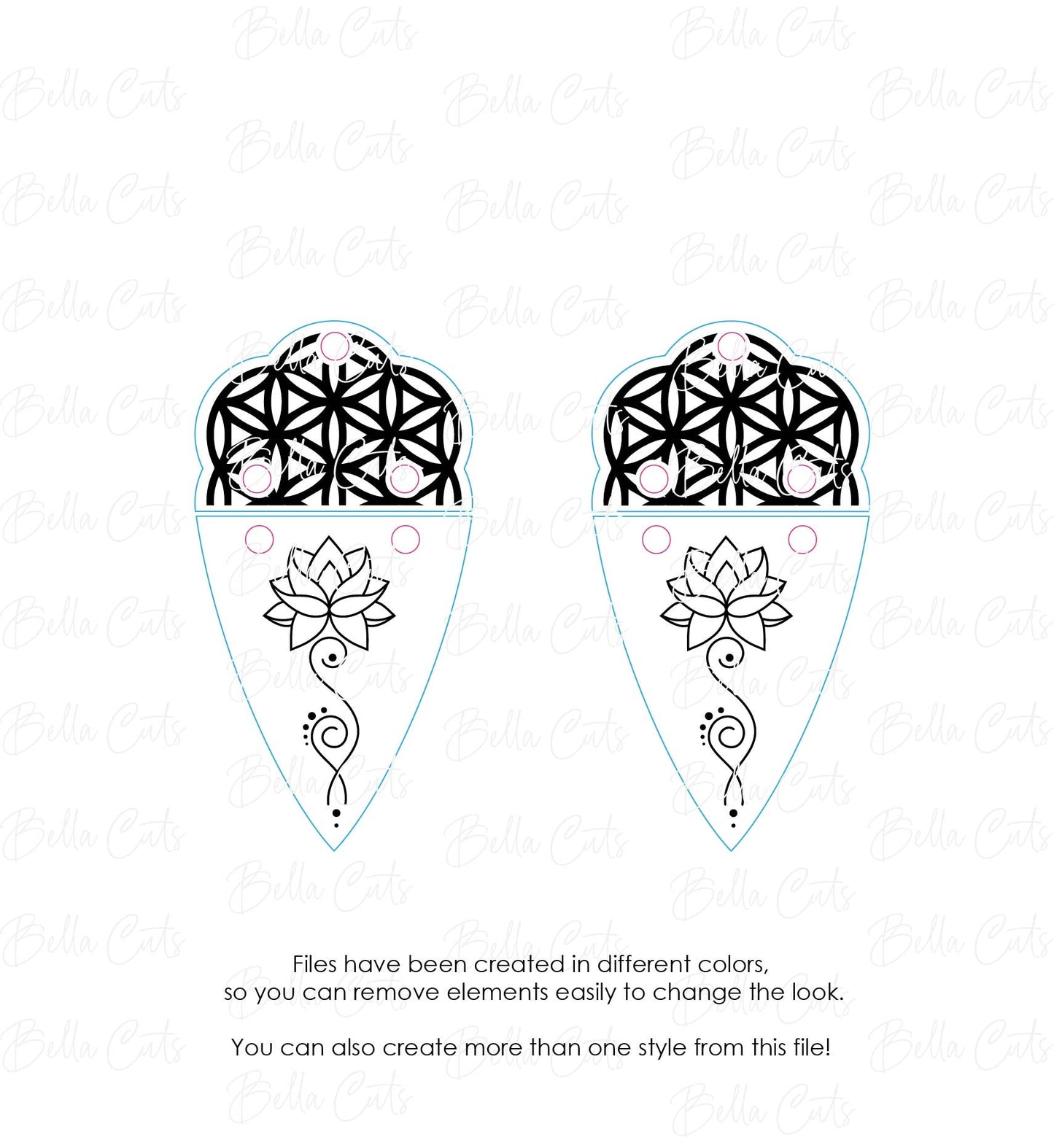 Lotus Flower Double Drop Decorative Laser Cut Engraved Earrings, Digital File Download, SVG DXF, Glowforge Ready, Commercial Use #168