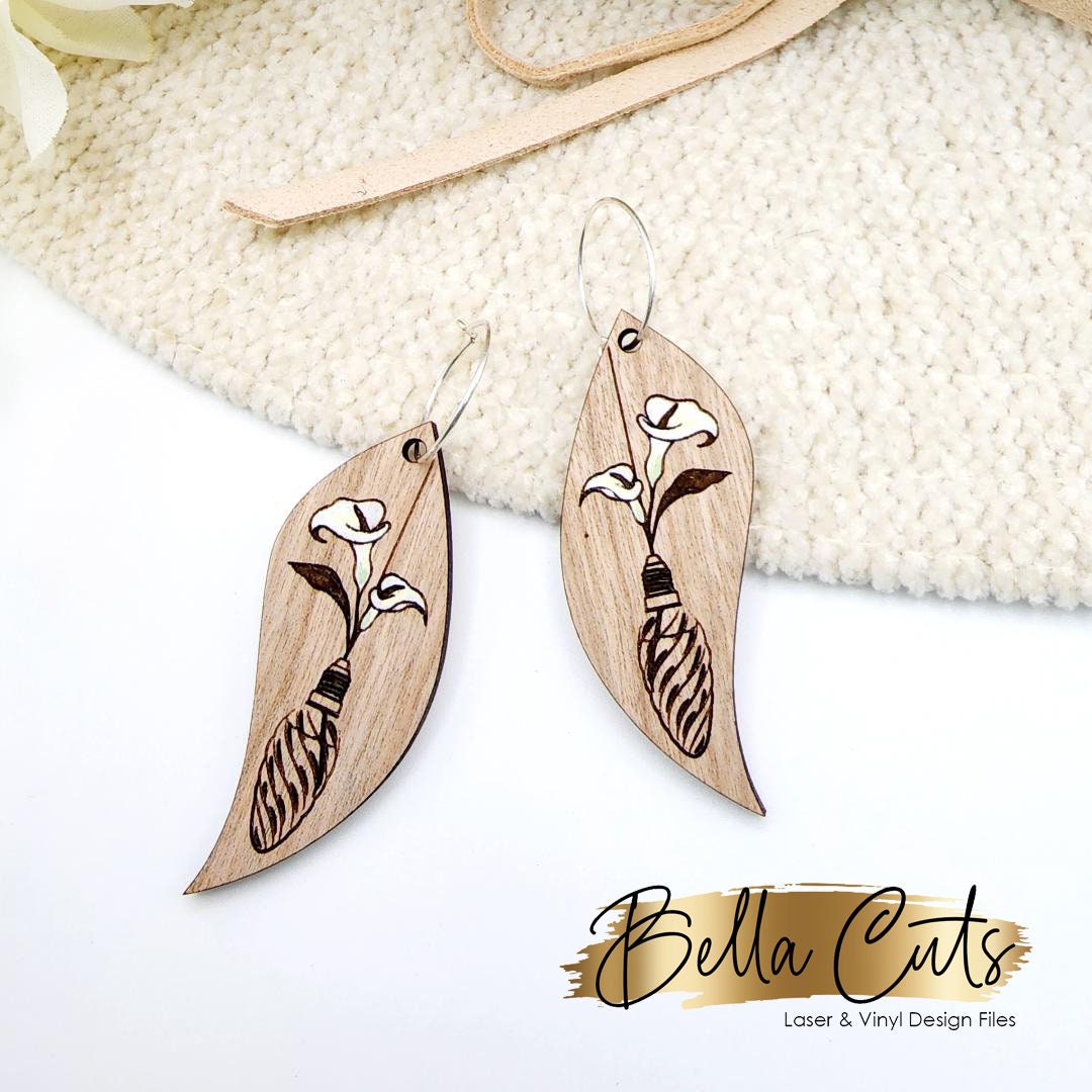 Unique Lily Lightbulb Floral Basket Laser Cut Engraved Earrings, Digital File Download, SVG DXF, Glowforge Ready, Commercial Use