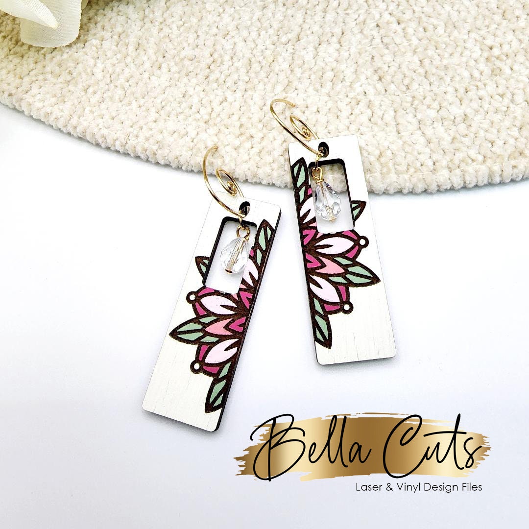 Mandala Floral Engraved Earrings, Digital File Download, SVG DXF, Glowforge Ready, Commercial Use #216