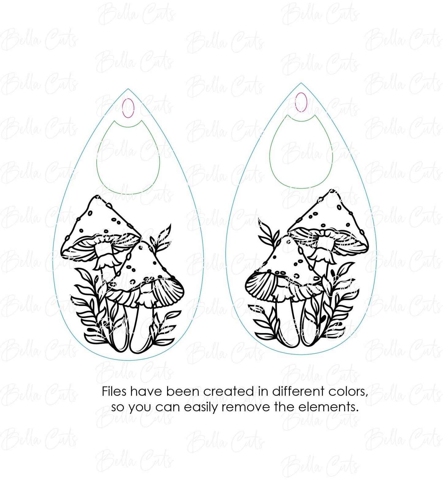 Mushroom Laser Cut Engraved Earrings, Digital File Download, SVG DXF, Glowforge Ready, Commercial Use #205