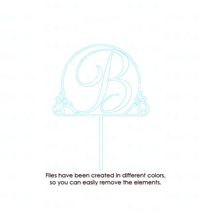 Script B Cake Topper, Laser Engraved Cut Digital File Download, SVG DXF, Glowforge Ready, Commercial Use