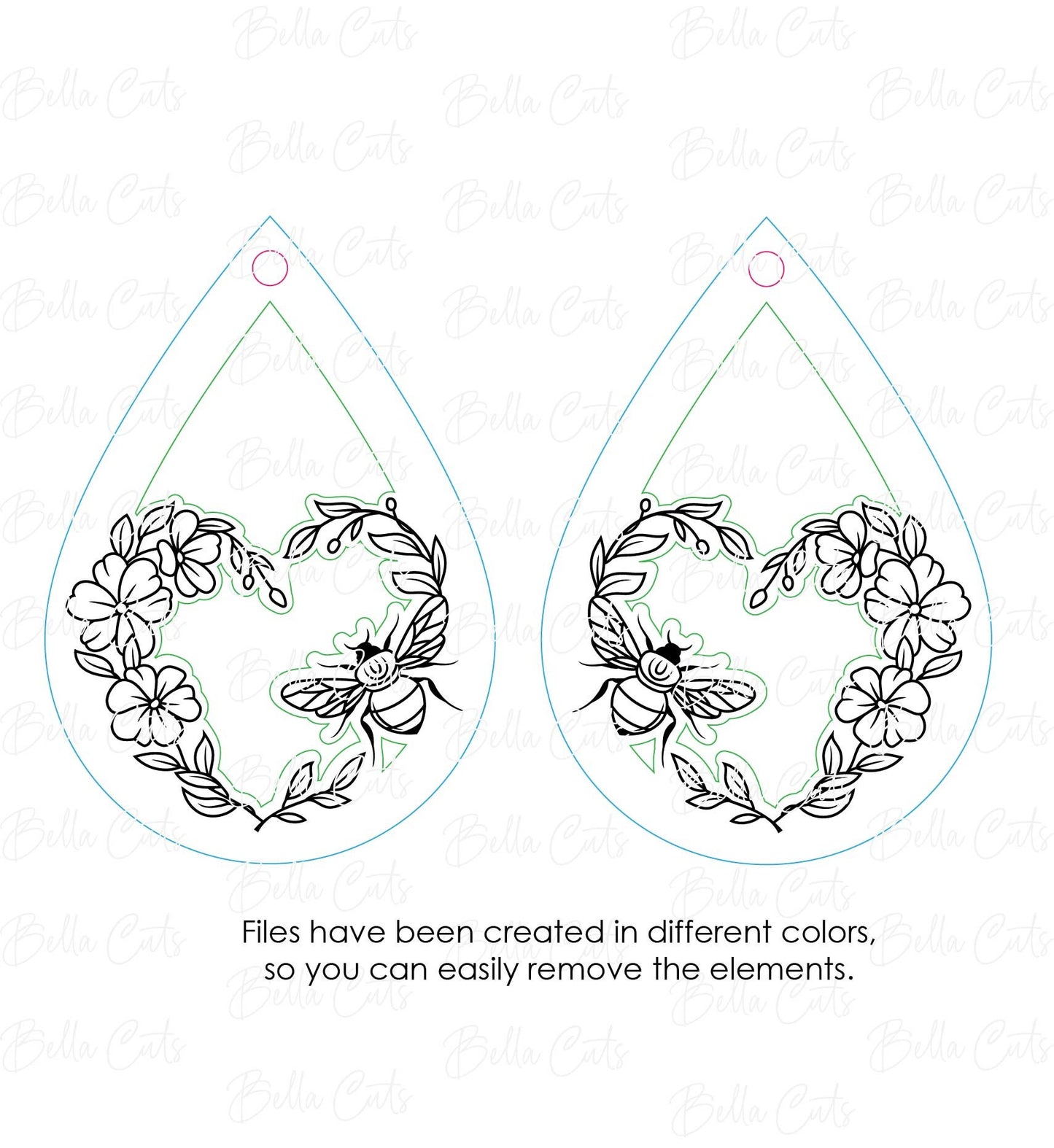 Floral Bee laser cut earring SVG file for wood or acrylic #246