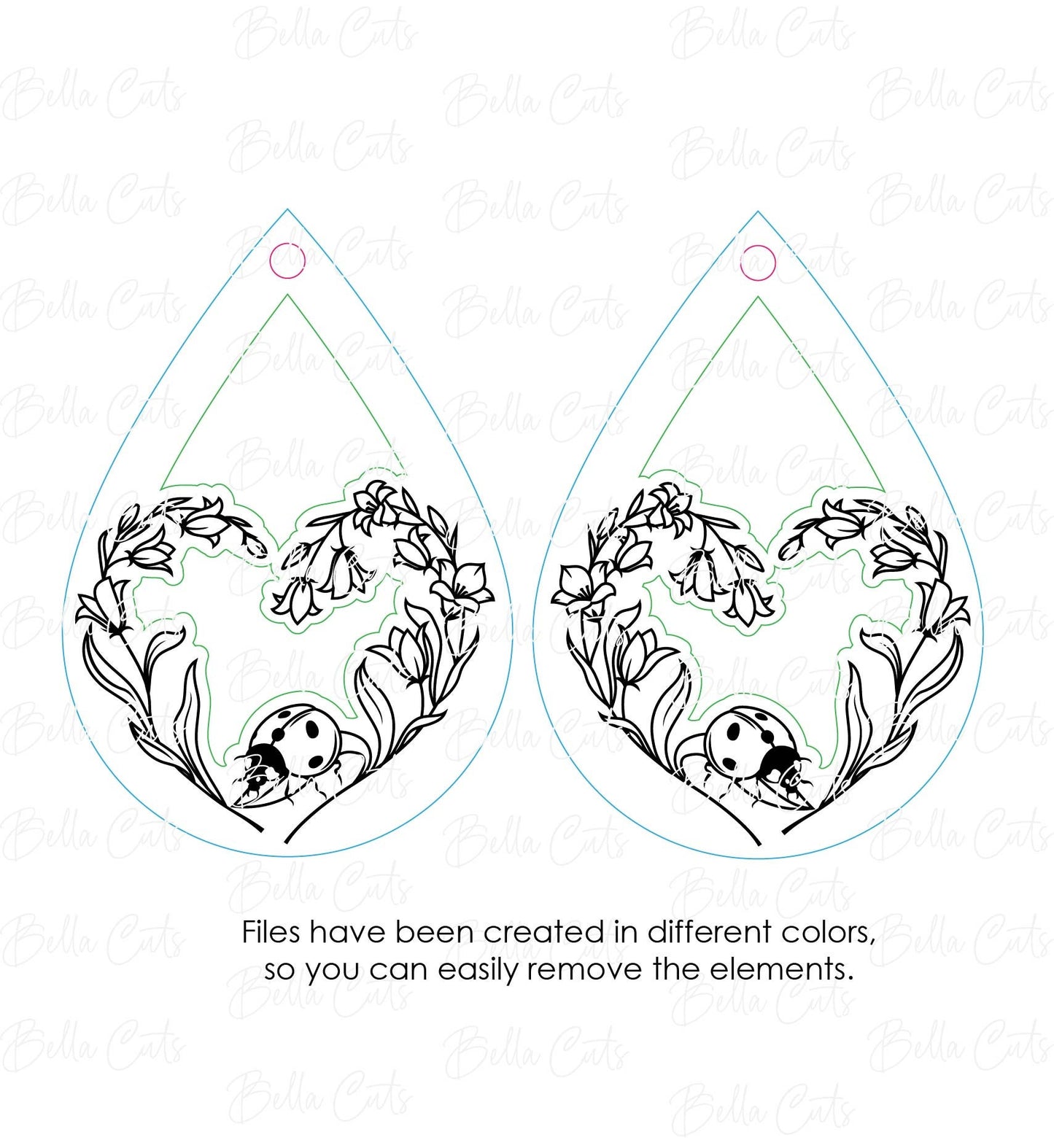 Ladybug Floral Drop Laser Cut Engraved Earrings, Digital File Download, SVG DXF, Glowforge Ready, Commercial Use #249