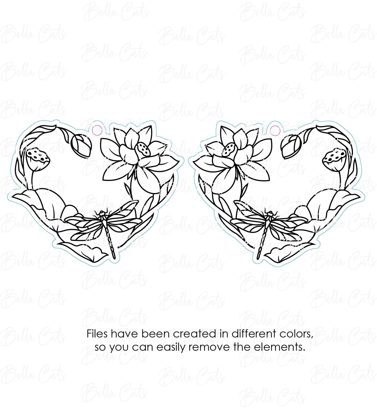 Dragonfly Earring, Floral Heart Earring, Glowforge Files, Earring Svg, Laser Cut Files, Digital File Download, SVG DXF, Commercial Use #238