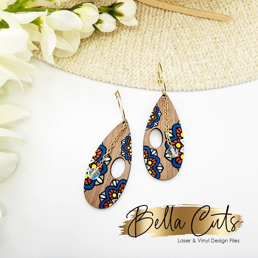 Mandala Drop Laser Cut Laser Engraved Earrings Digital File Download, SVG DXF, Glowforge Ready, Commercial Use #222