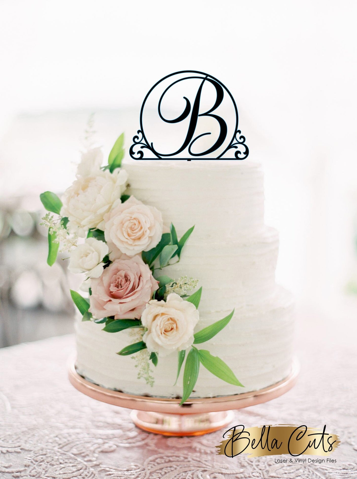 Script B Cake Topper, Laser Engraved Cut Digital File Download, SVG DXF, Glowforge Ready, Commercial Use