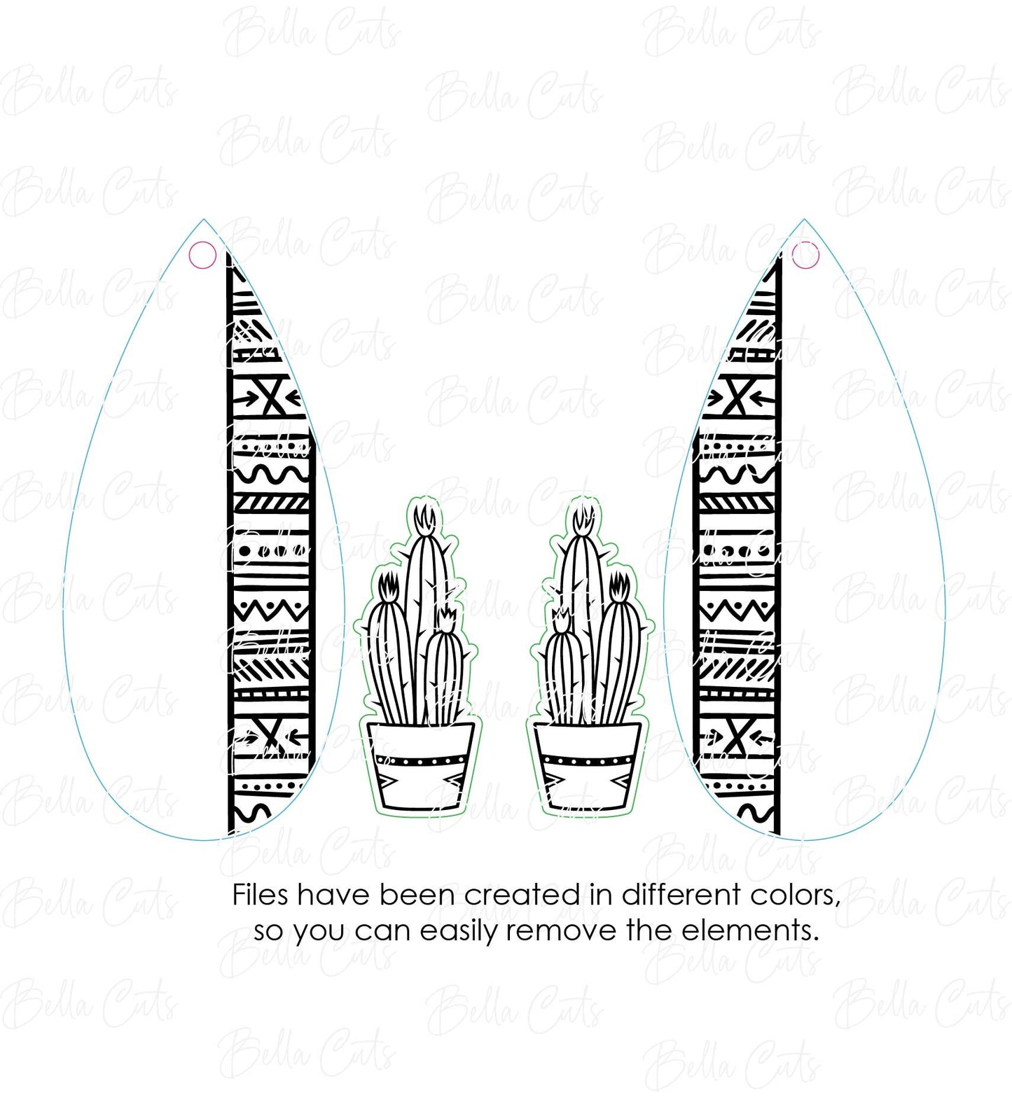 Cactus 2 in 1 Drop laser cut dangle earring SVG file for wood or acrylic #284