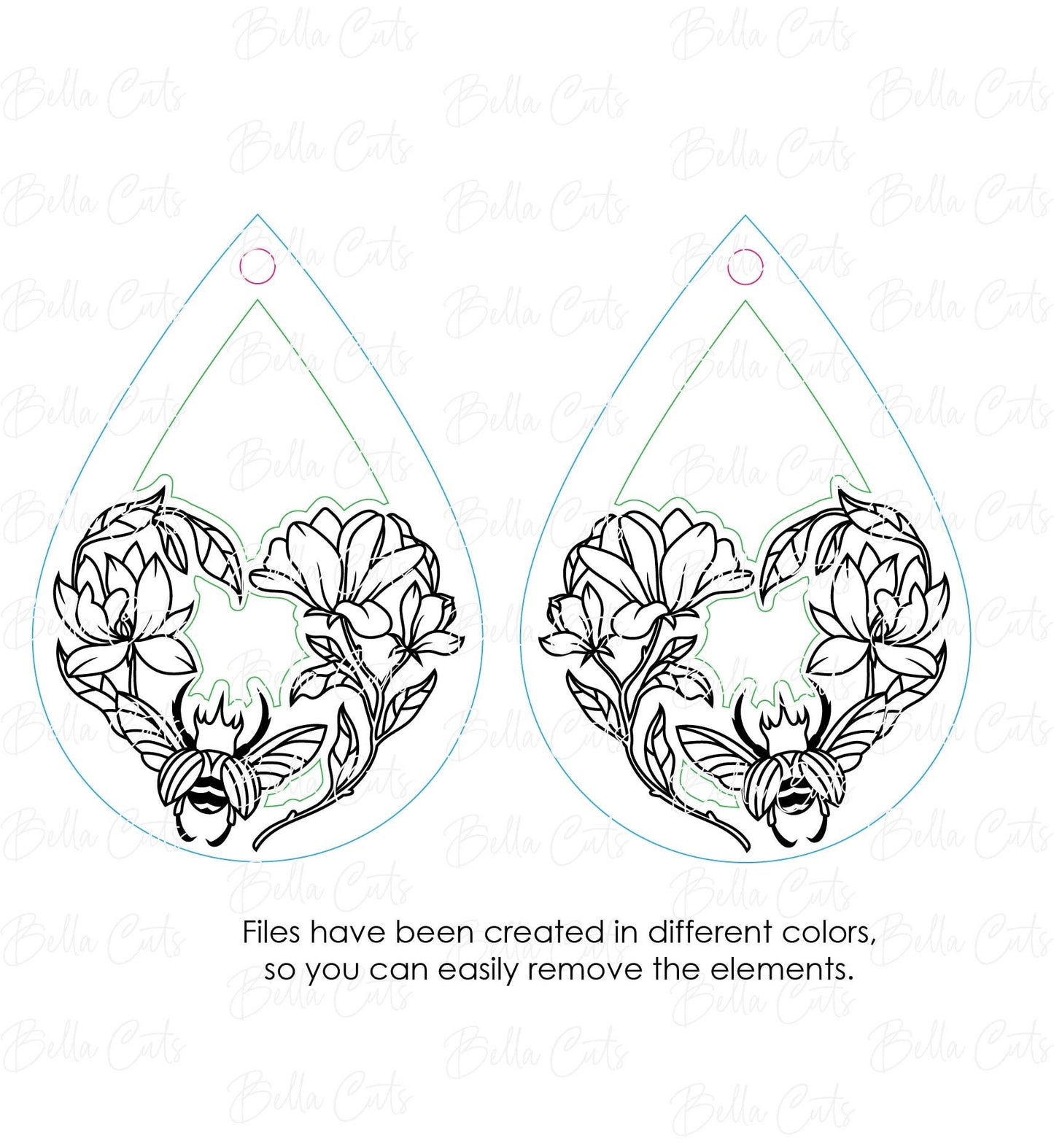 Floral Bug Beatle Laser Cut Engraved Earrings, Digital File Download, SVG DXF, Glowforge Ready, Commercial Use #250