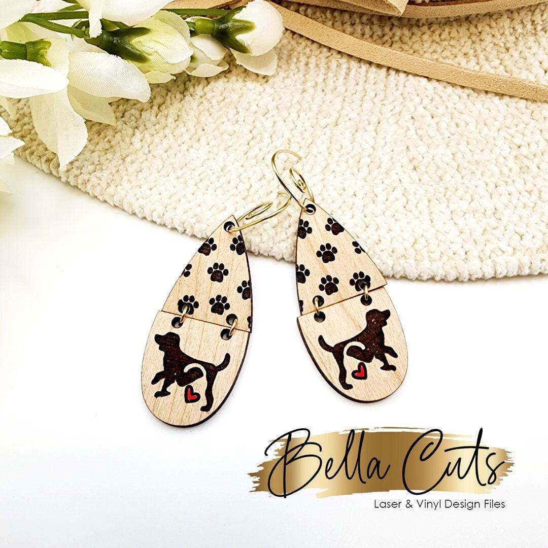 Dog Cat Pet Laser Cut Engraved Earrings, Digital File Download, SVG DXF, Glowforge Ready, Commercial Use #270