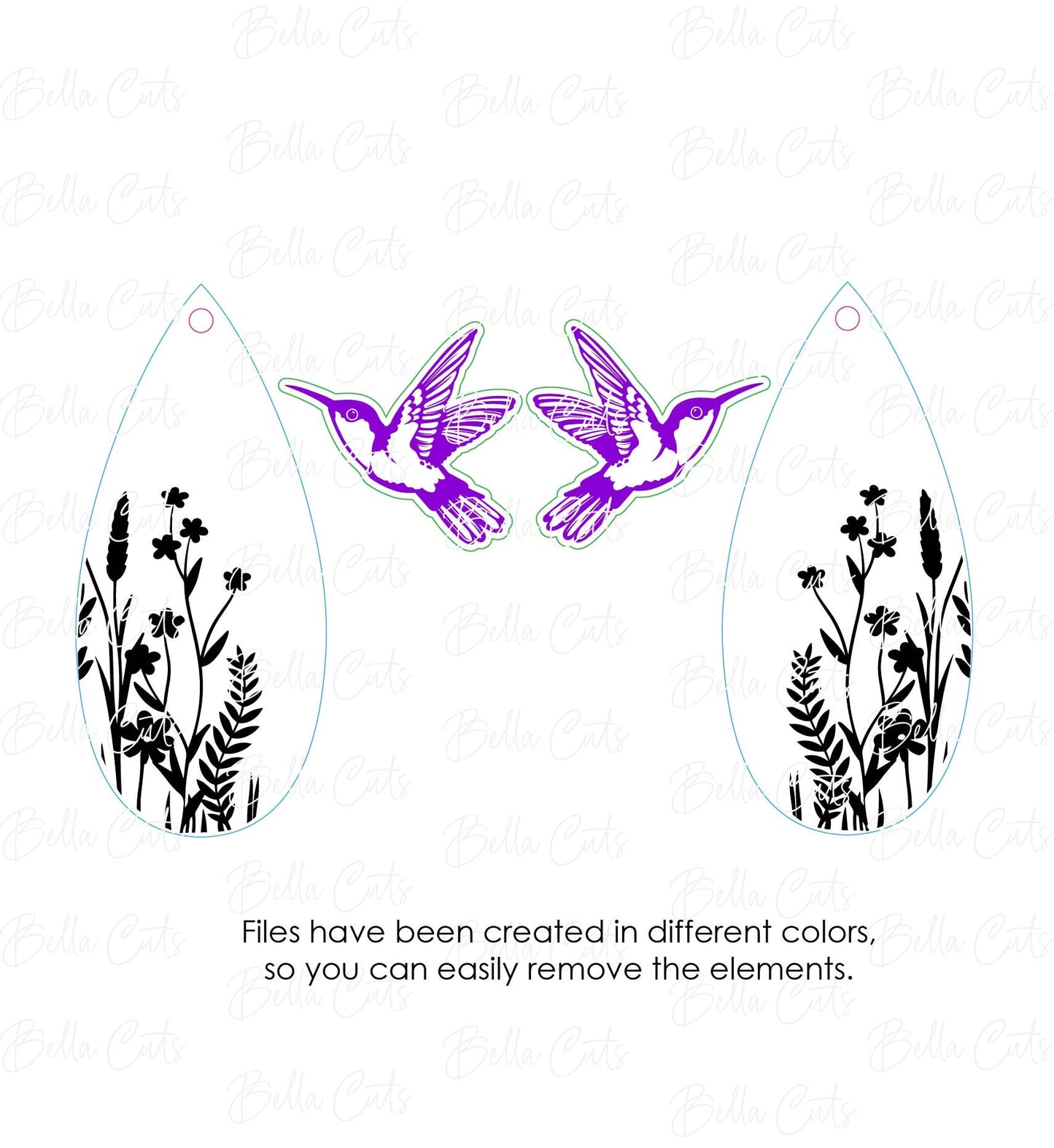 Hummingbird Flower Earrings Svg, Laser Cut File, Earring Design Files, Bird Wood Earrings Svg, Acrylic Earring Svg, Commercial Use #316