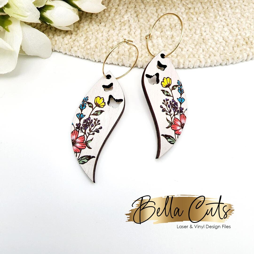 Butterfly Floral laser cut dangle earring SVG file for wood or acrylic #290