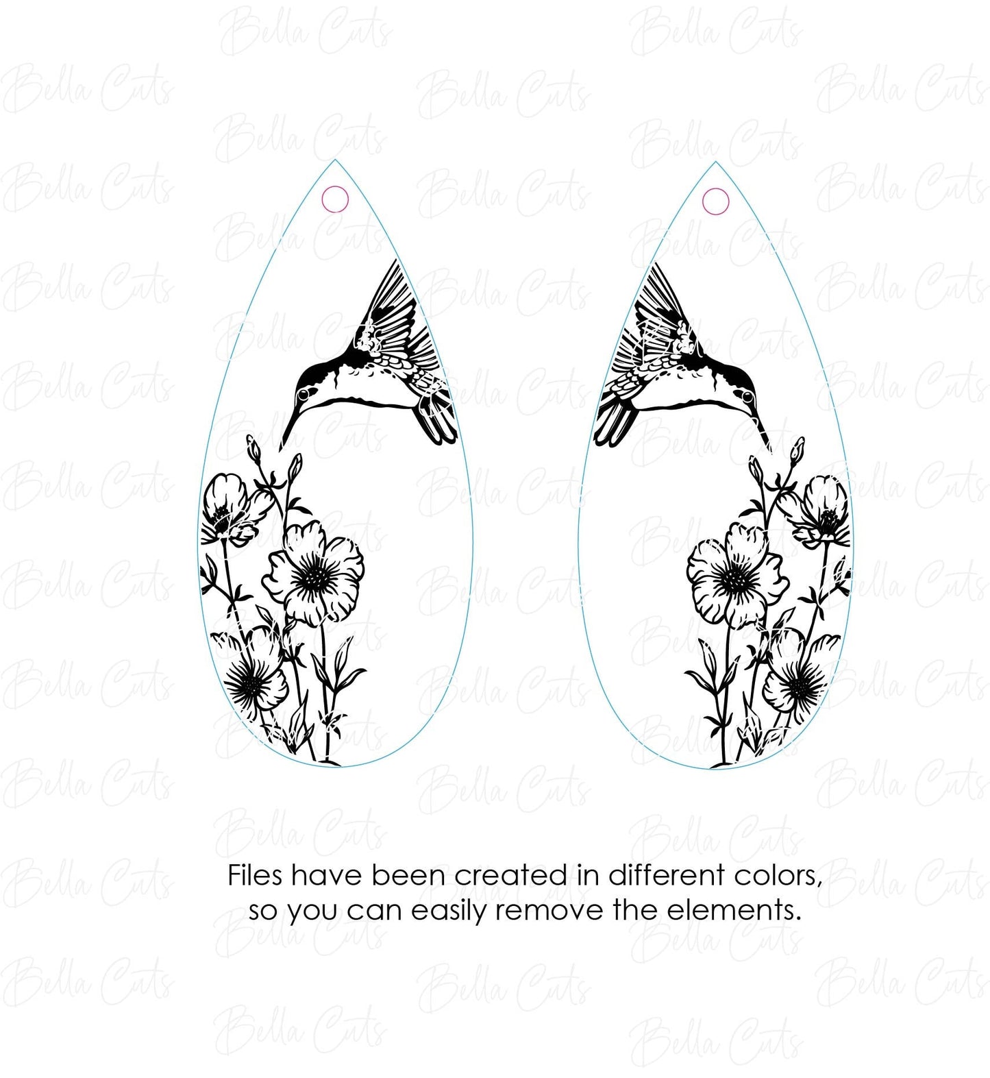 Hummingbird Flower Earrings Svg, Laser Cut File, Earring Design Files, Bird Wood Earrings Svg, Acrylic Earring Svg, Commercial Use #317