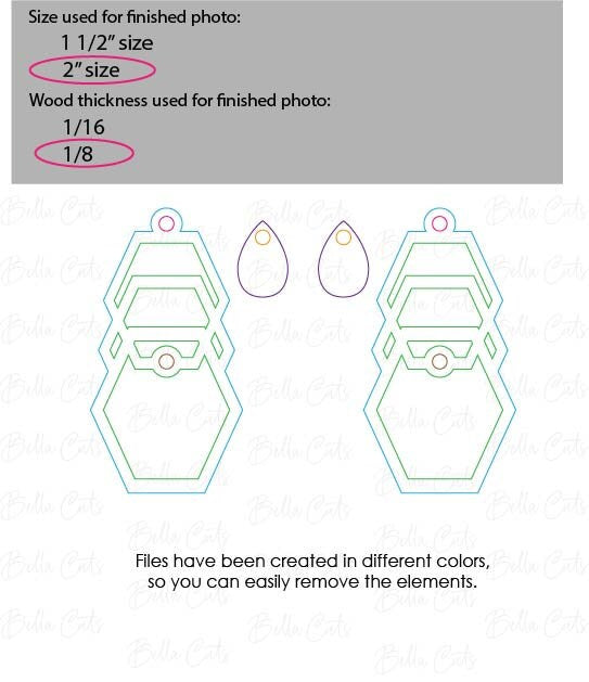 Geometric laser cut dangle earring SVG file for wood or acrylic, Commercial Use #368