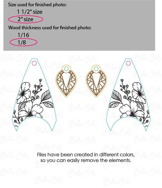 Floral laser cut dangle earring SVG file for wood or acrylic, Commercial Use #359