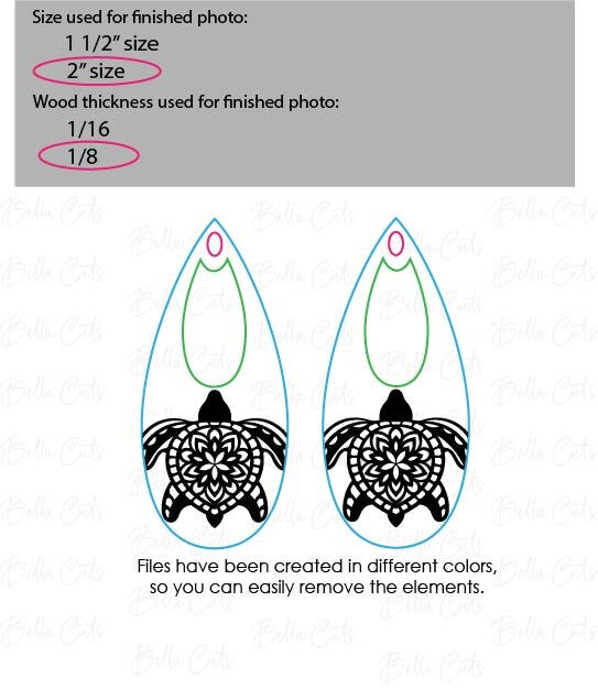 Sea Turtle Earring laser cut dangle earring SVG file for wood or acrylic, Commercial Use #337