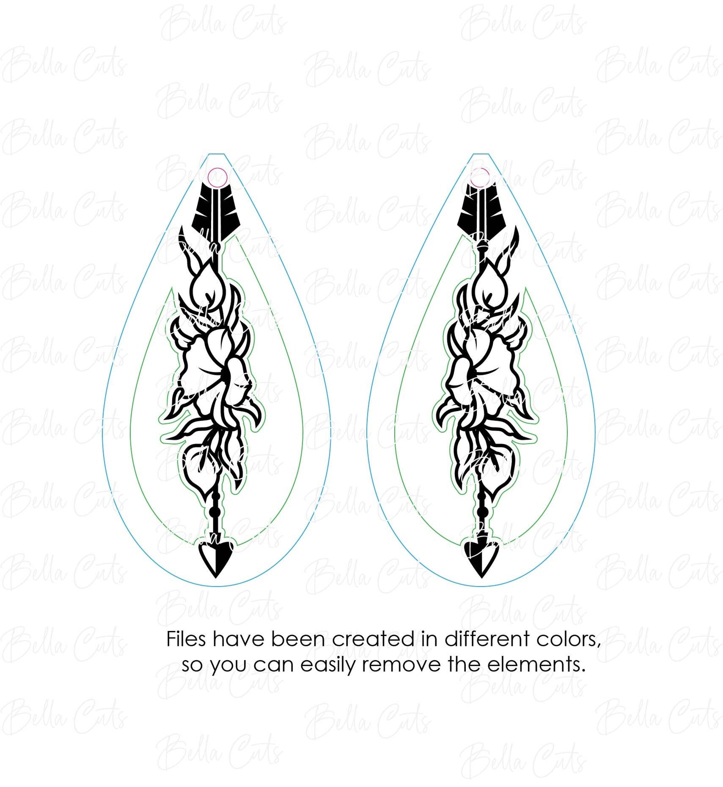 Boho Floral Arrow laser cut dangle earring SVG file for wood or acrylic #314