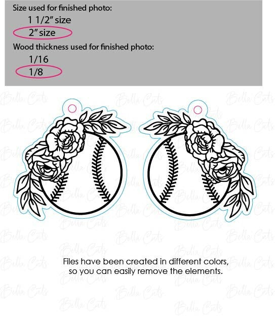 Baseball Floral Earring, Baseball Mom laser cut dangle earring SVG file for wood or acrylic, Commercial Use #377