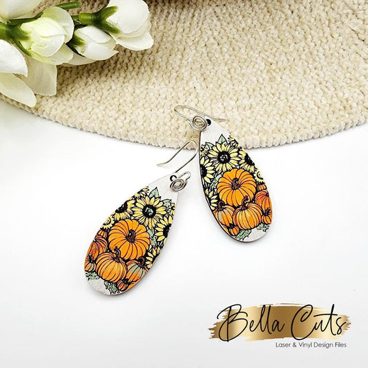 Pumpkin Sunflower Earrings, Earring Svg Files, Laser Cut Svg, Instant Digital Download, Fall Earring Svg #425