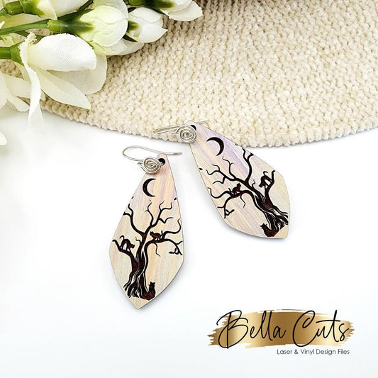 Spooky Cat Earrings, Earring Svg Files, Laser Cut Svg, Instant Digital Download, Halloween Cat Earrings #429