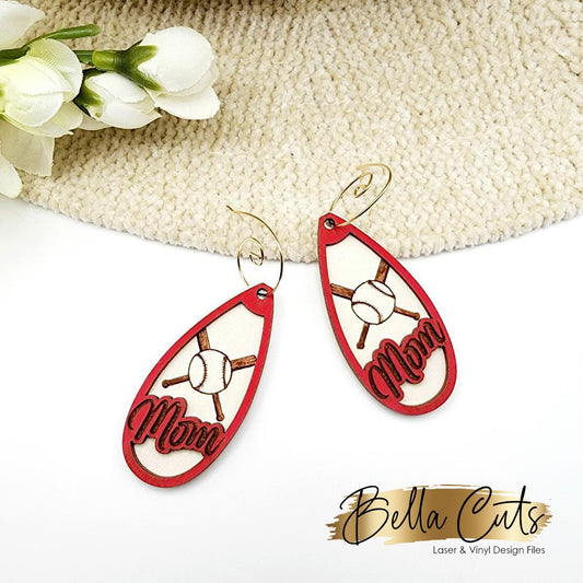 Baseball Mom Earring File, Earring Svg Files, Laser Cut Svg, Instant Digital Download, Sports Mom Earrings #400