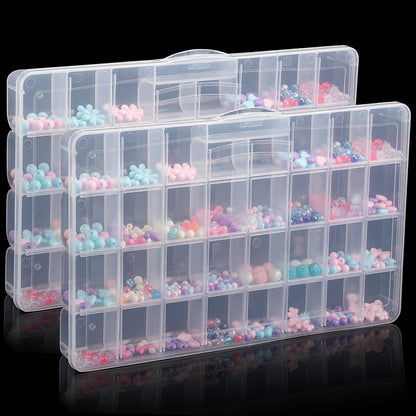Udefineit 2 Pack 32 Grids Large Plastic Organizer Boxes with Dividers, Transparent Craft Storage Container Case, Bead Storage Organizer, Clear Storage Box for Nail Jewelry Fishing Tackle Snack Diamond